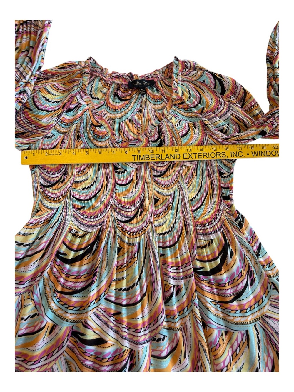 Melissa Paige Long Ruffled Sleeve Babydoll Blouse Pleated Scoop Neck Size Medium - Picture 8 of 9